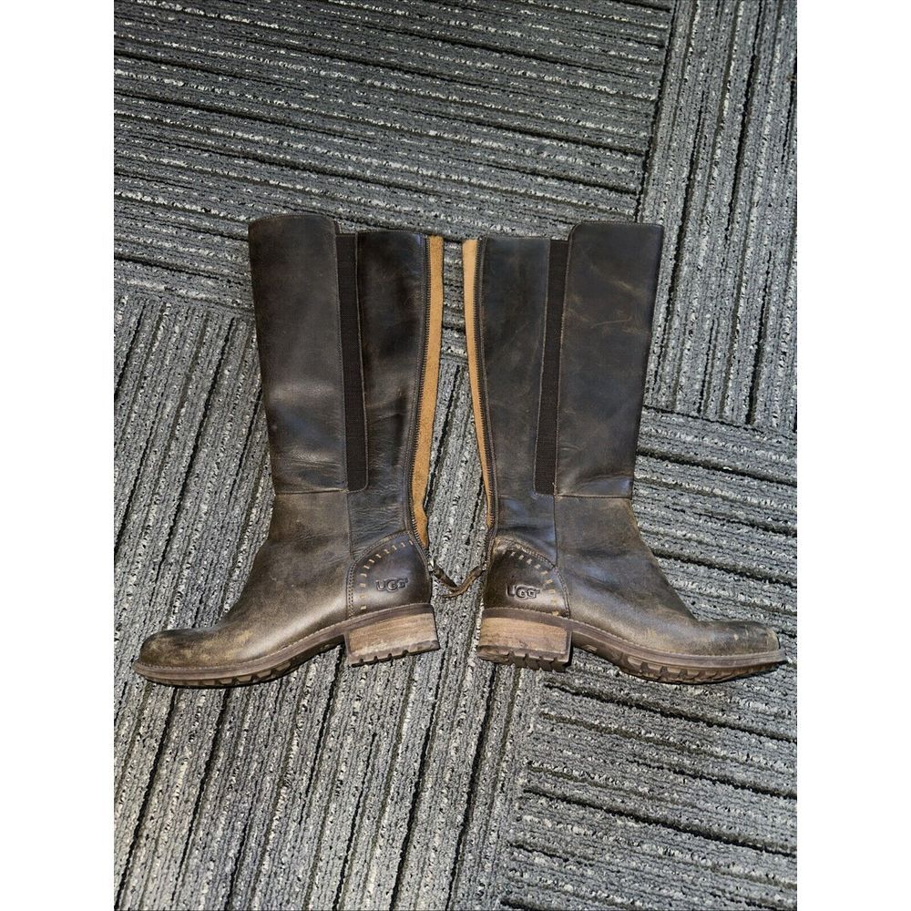 UGG Vinson Tall Women's Leather Boot Stout Color Back Zip Wool Insole Size‎ 7